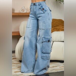 Light Blue Cargo Women Jeans